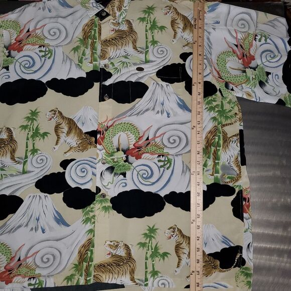 Vintage Y2K Phat Farm Shirt Tan Button Up All Over Print Tiger Dragon Mens XL - Picture 8 of 13